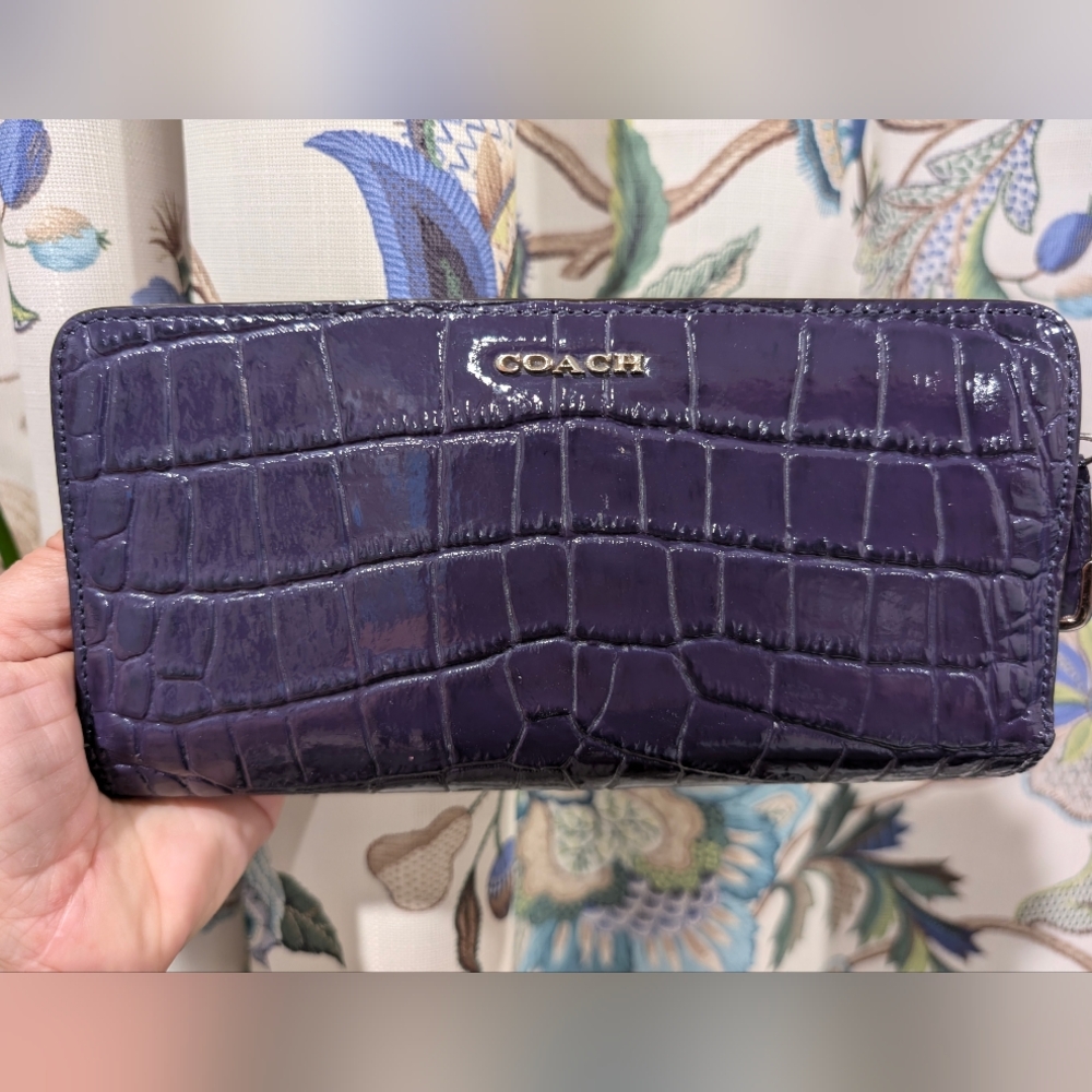 Coach Purple Croc Embossed Long Wallet, EUC